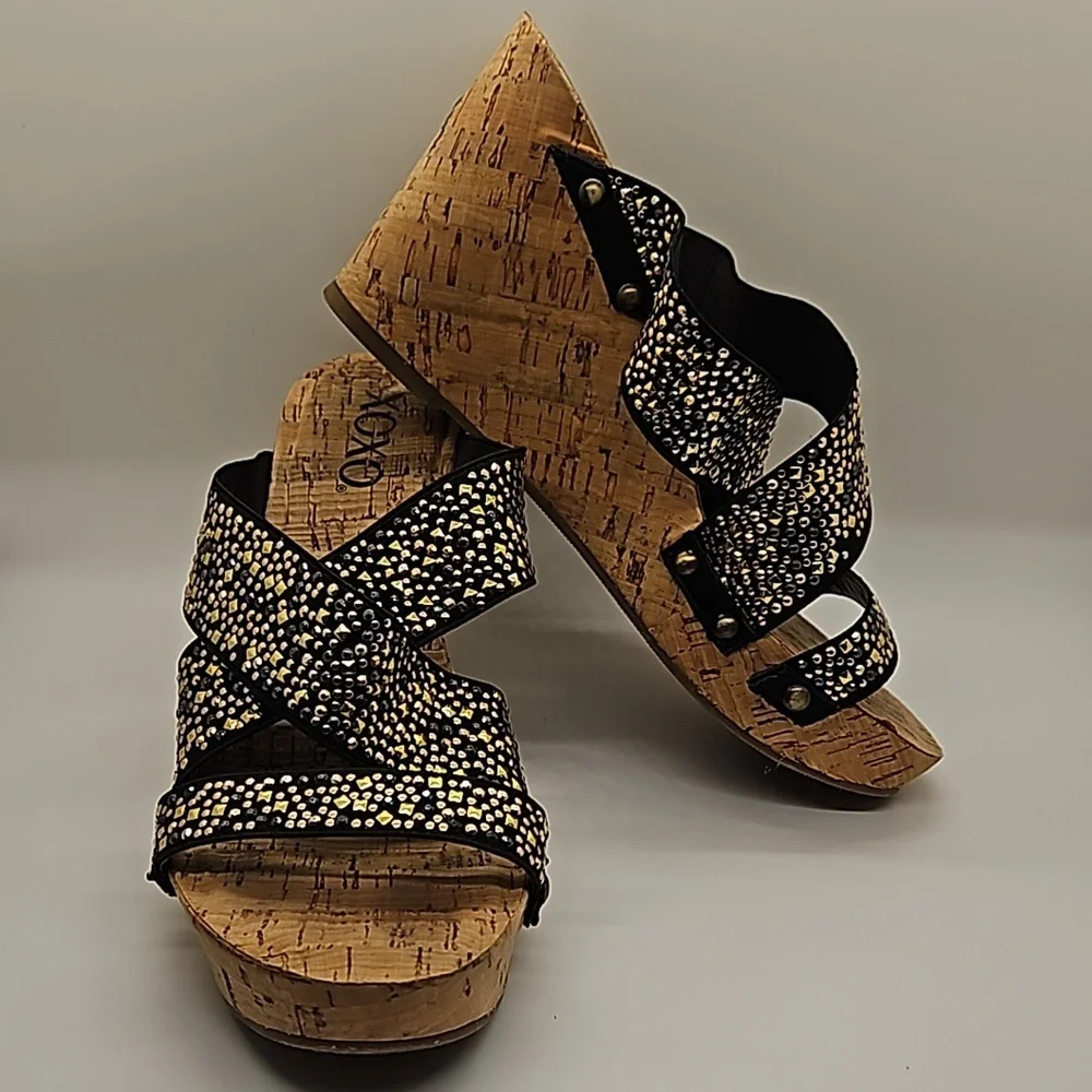 XOXO Belicia Studs Cork Wedge Platform Slides Sandals sz 7